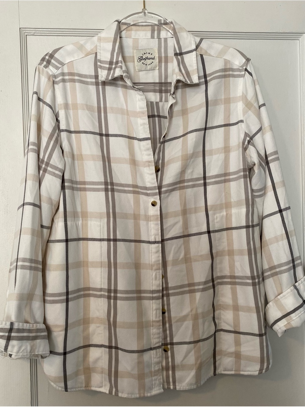 Jachs Girlfriend Plaid Button-Up Shirt in Cream, Taupe & Gray